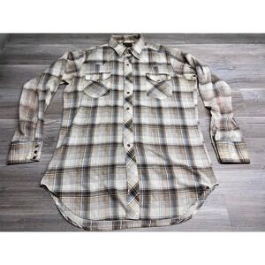 Vintage 70s Sears Western Wear Shirt Mens L Tall Plaid Pearl Snap‎ Long Sleeve